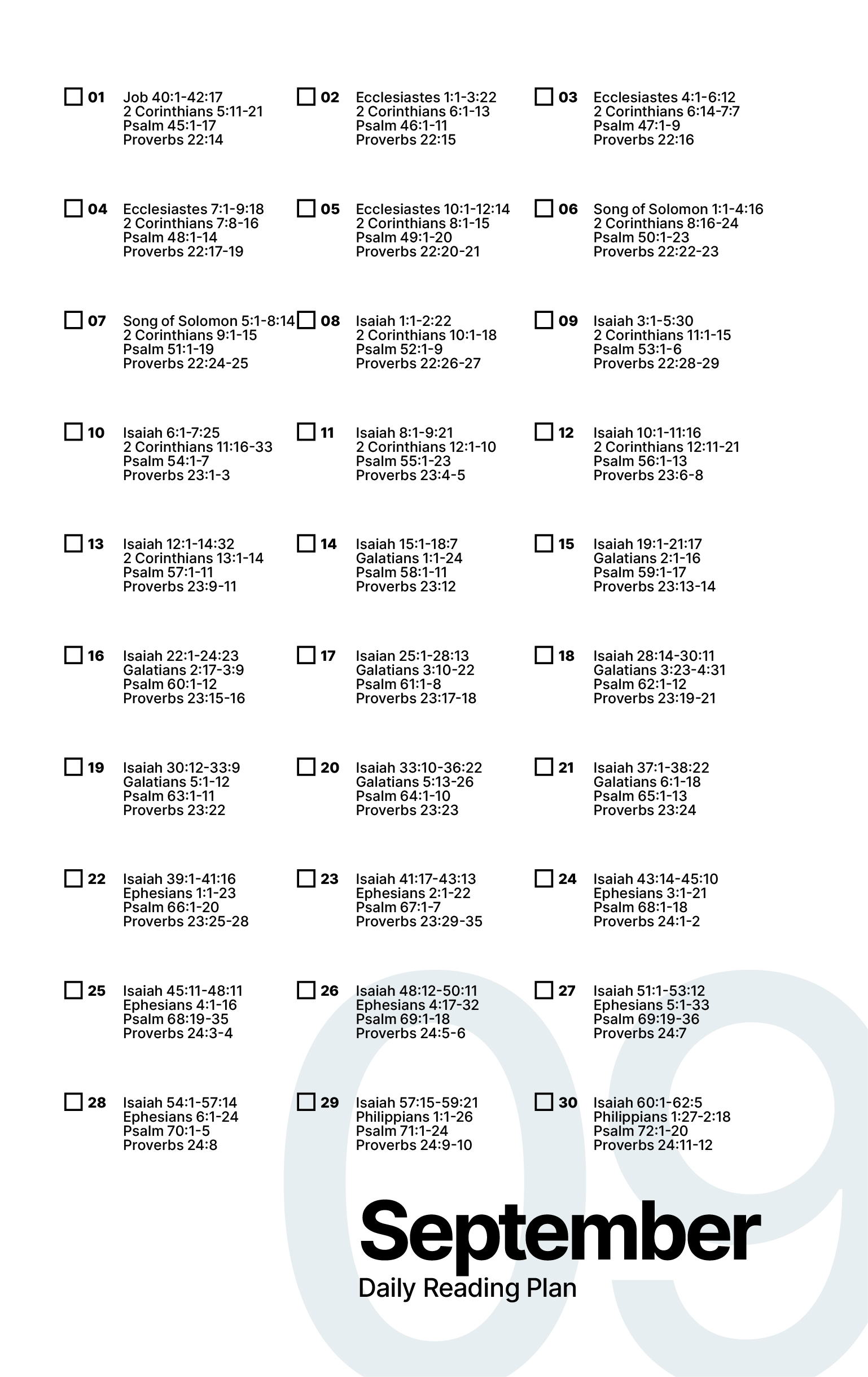 September Bible Reading Plan